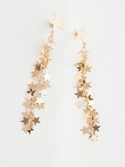 Gold Tone Christmas Star Drop Earrings Made With Recycled Brass and Zinc - Image 4 of 5