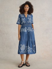 White Stuff Blue Isla Embroidered Denim Dress - Image 1 of 7