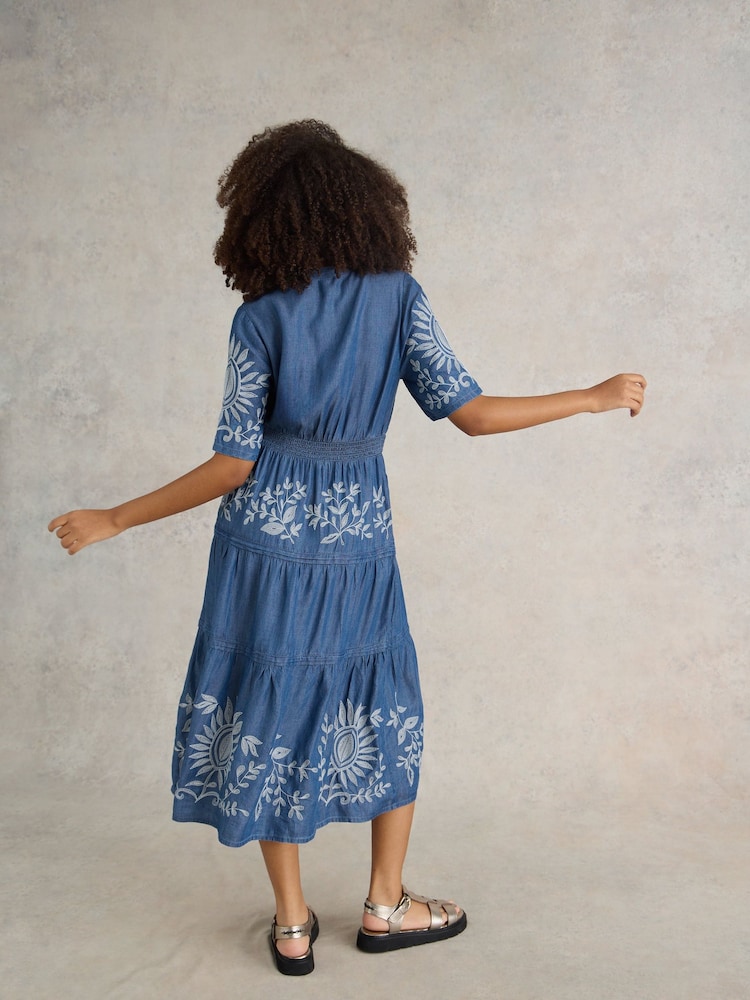 White Stuff Blue Isla Embroidered Denim Dress - Image 2 of 7 White Stuff Blue Isla Embroidered Denim Dress - Image 2 of 7
