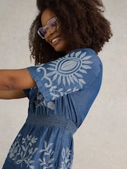 White Stuff Blue Isla Embroidered Denim Dress - Image 4 of 7