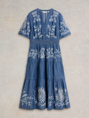 White Stuff Blue Isla Embroidered Denim Dress - Image 5 of 7