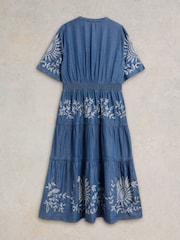 White Stuff Blue Isla Embroidered Denim Dress - Image 6 of 7