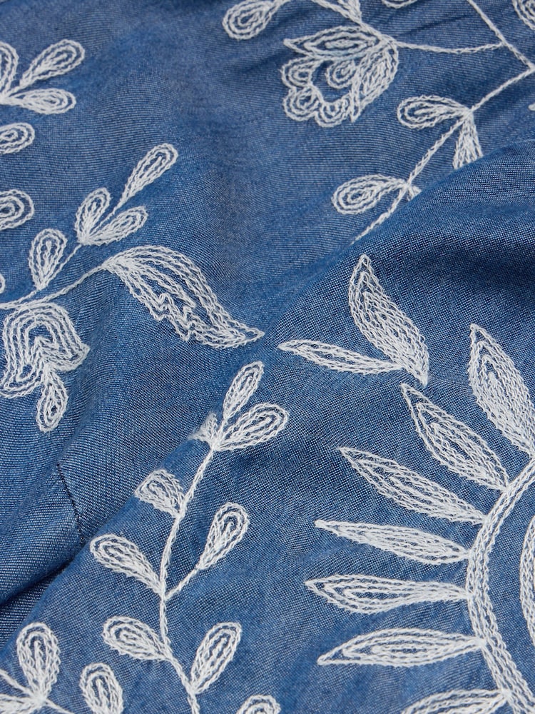 White Stuff Blue Isla Embroidered Denim Dress - Image 7 of 7