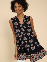 White Stuff Black Sleeveless Macie 100% Cotton Tunic - Image 1 of 3