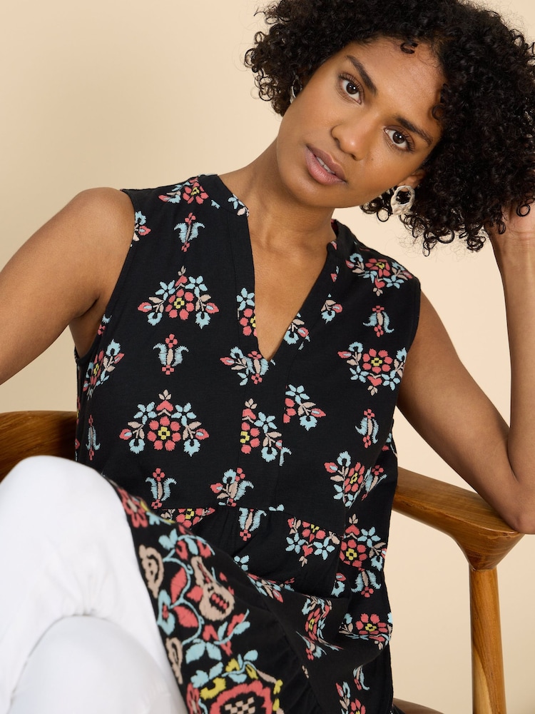 White Stuff Black Sleeveless Macie 100% Cotton Tunic - Image 3 of 3
