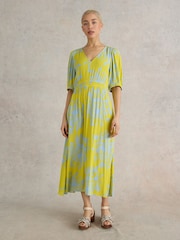 White Stuff Yellow Salma EcoVero™ Midi Dress - Image 1 of 7