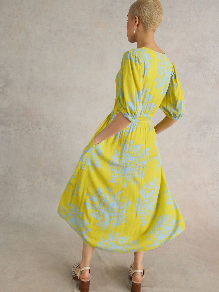 White Stuff Yellow Salma EcoVero™ Midi Dress - Image 2 of 7