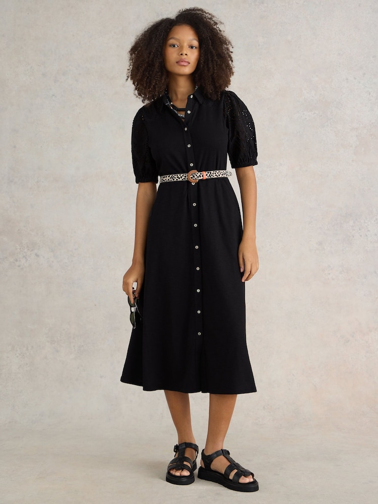 White Stuff Black Broderie Rua Shirt Dress - Image 1 of 7