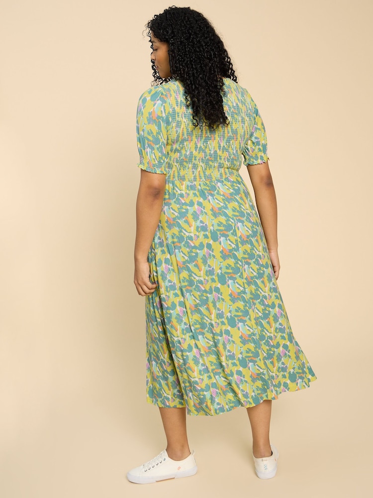 White Stuff Blue Emily Shirred Jersey Dress - Image 2 of 7