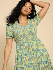 White Stuff Blue Emily Shirred Jersey Dress - Image 4 of 7