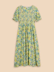 White Stuff Blue Emily Shirred Jersey Dress - Image 5 of 7