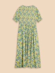 White Stuff Blue Emily Shirred Jersey Dress - Image 6 of 7