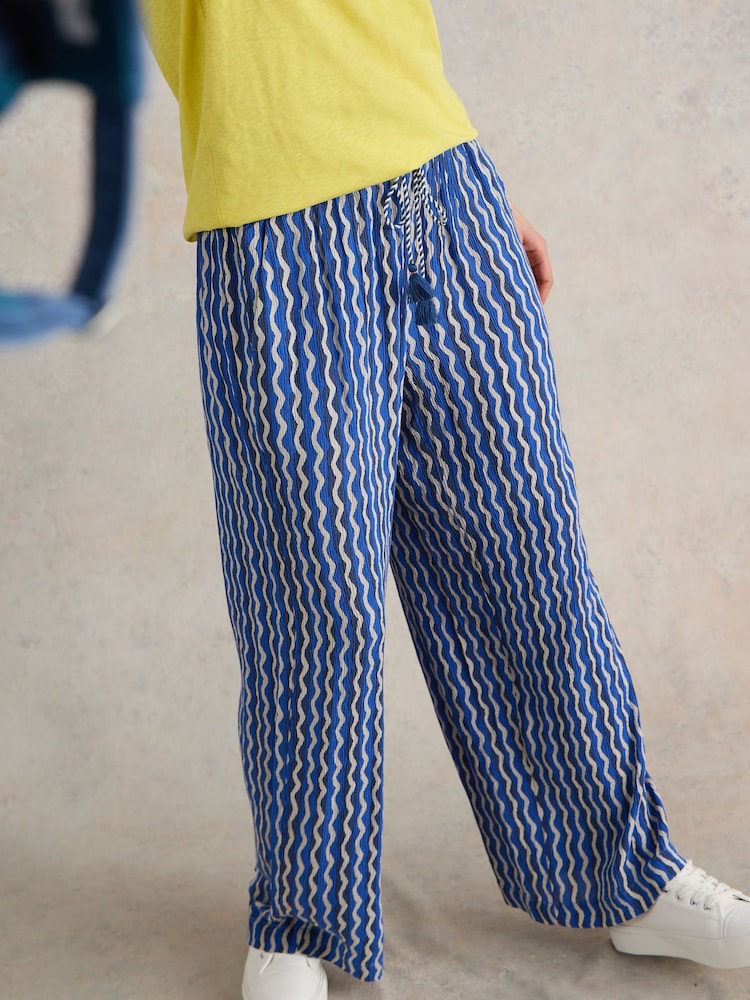 White Stuff Blue Belle Crinkle Wide Leg Trousers - Image 1 of 7
