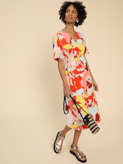 White Stuff Orange Jamie Linen Blend Dress - Image 1 of 7