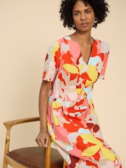 White Stuff Orange Jamie Linen Blend Dress - Image 3 of 7