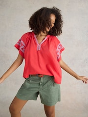 White Stuff Anna Cotton Embroidered Top - Bild 1 von 7