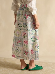 Joules Cream Tile Print Cotton Poplin Midi Skirt - Image 2 of 7
