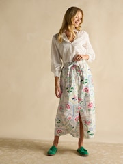Joules Cream Tile Print Cotton Poplin Midi Skirt - Image 3 of 7