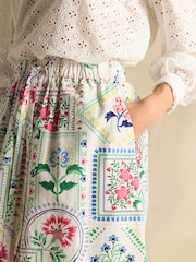 Joules Cream Tile Print Cotton Poplin Midi Skirt - Image 6 of 7