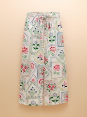 Joules Cream Tile Print Cotton Poplin Midi Skirt - Image 7 of 7