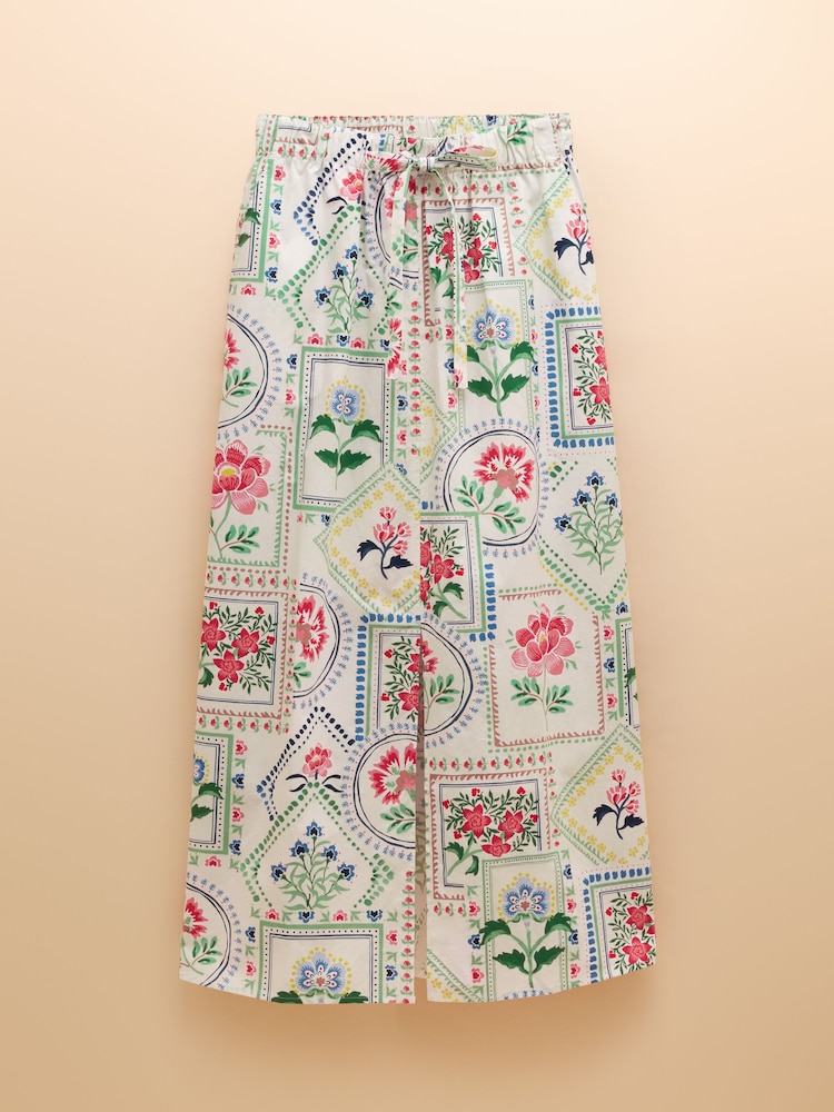 Joules Cream Tile Print Cotton Poplin Midi Skirt - Image 7 of 7