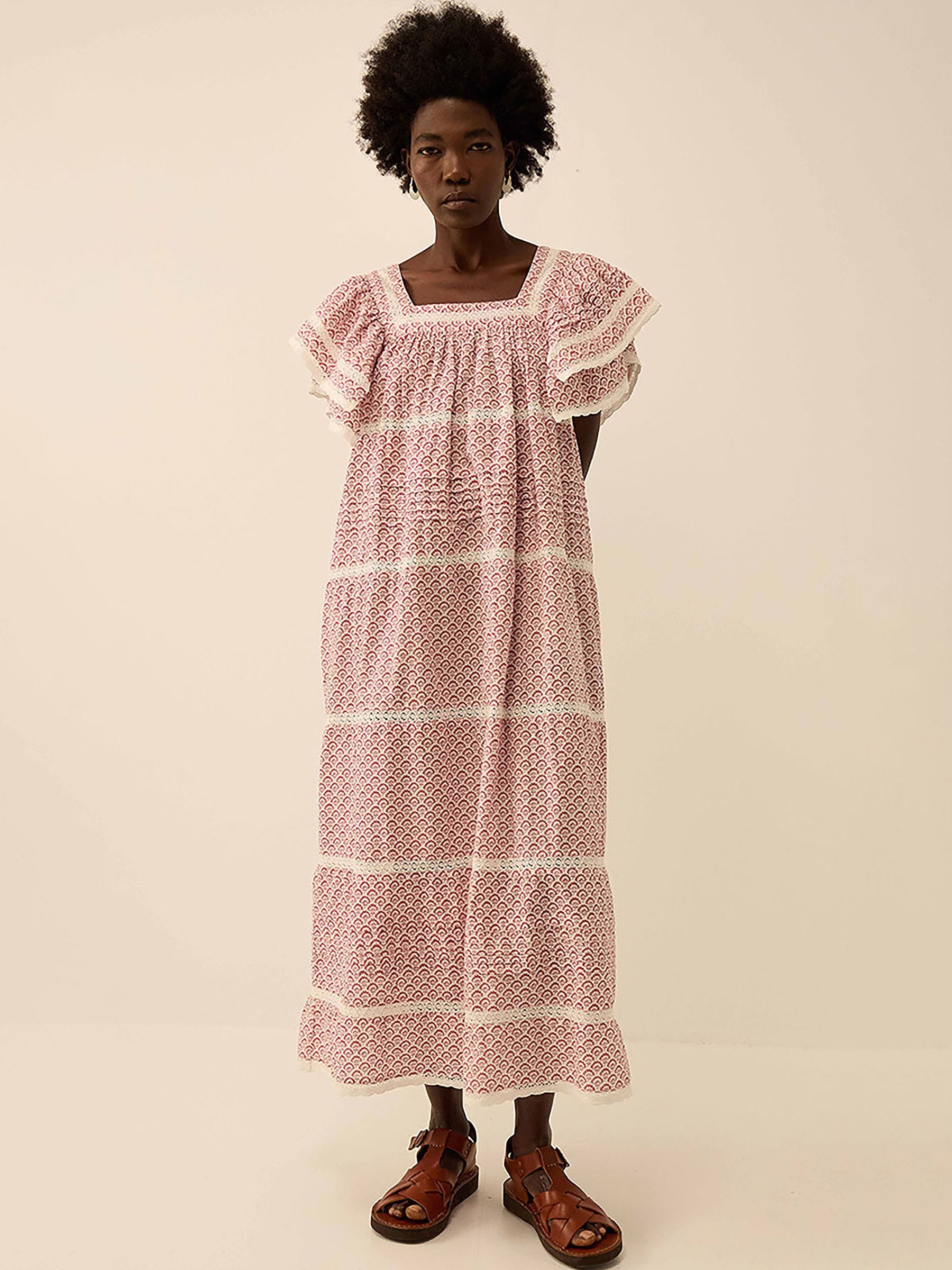 Buy East Pink Alina Hand-Screen Printed Floral Lace Insert Dress