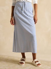 Joules Harbour Blue & White Stripe A-Line Cotton Jersey Skirt - Image 1 of 6