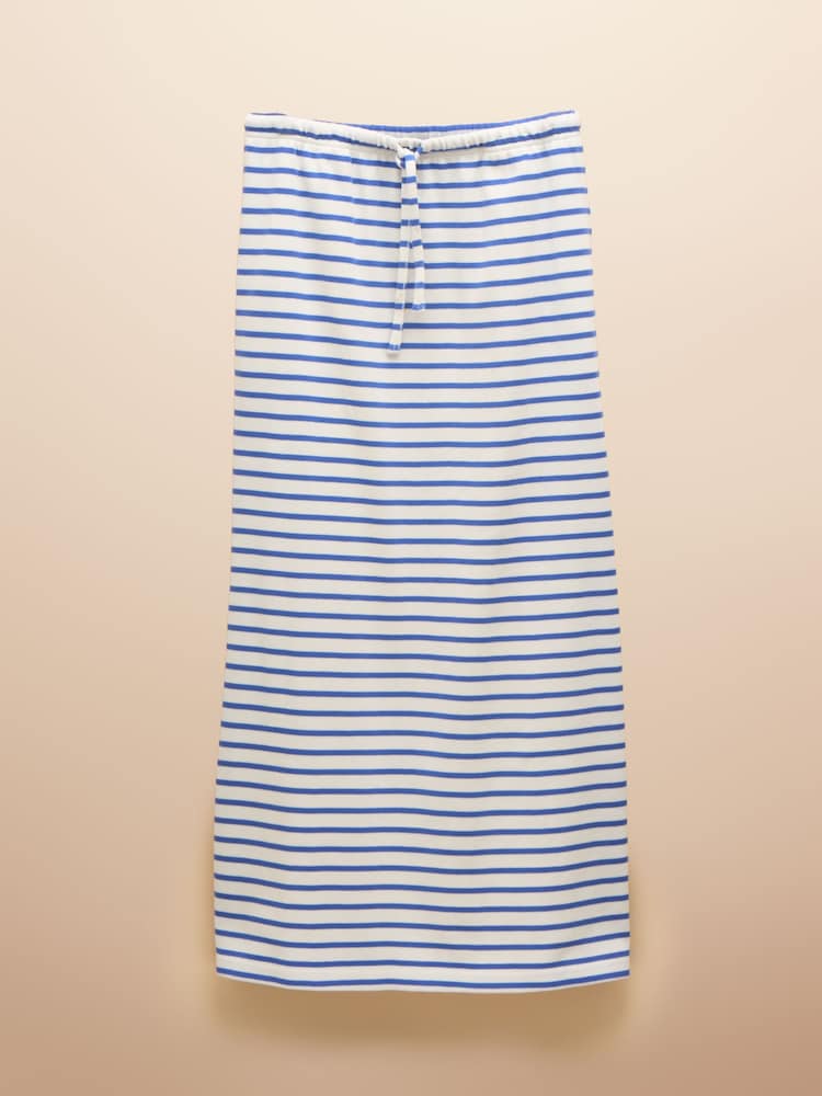 Joules Harbour Blue & White Stripe A-Line Cotton Jersey Skirt - Image 6 of 6