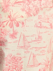 Joules Pink & Cream Toile De Jouy Linen-Cotton Trousers - Image 4 of 9