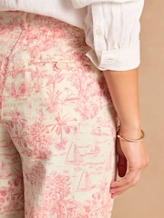 Joules Pink & Cream Toile De Jouy Linen-Cotton Trousers - Image 6 of 9