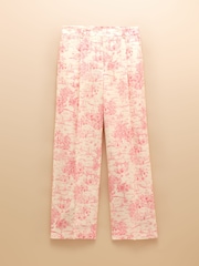 Joules Pink & Cream Toile De Jouy Linen-Cotton Trousers - Image 9 of 9