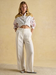 Joules Cream Stripe Linen-Cotton Trousers - Image 4 of 9