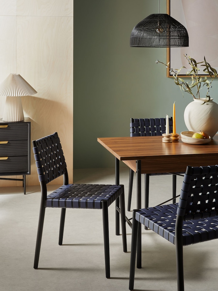 MADE.COM Set of 2 Navy Blue Woven Rik Dining Chairs - Image 1 of 3