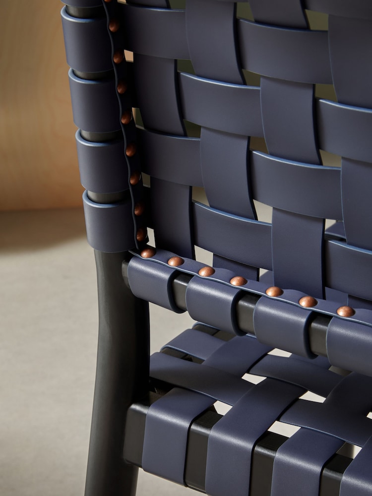 MADE.COM Set of 2 Navy Blue Woven Rik Dining Chairs - Image 2 of 3