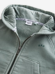 Reebok Girls Oversized Washed Khaki Green 100% Cotton Cropped Zip Through Hoodie - Image 11 of 12