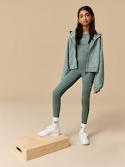 Reebok Girls Oversized Washed Khaki Green 100% Cotton Cropped Zip Through Hoodie - Image 2 of 12