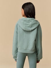 Reebok Girls Oversized Washed Khaki Green 100% Cotton Cropped Zip Through Hoodie - Image 3 of 12