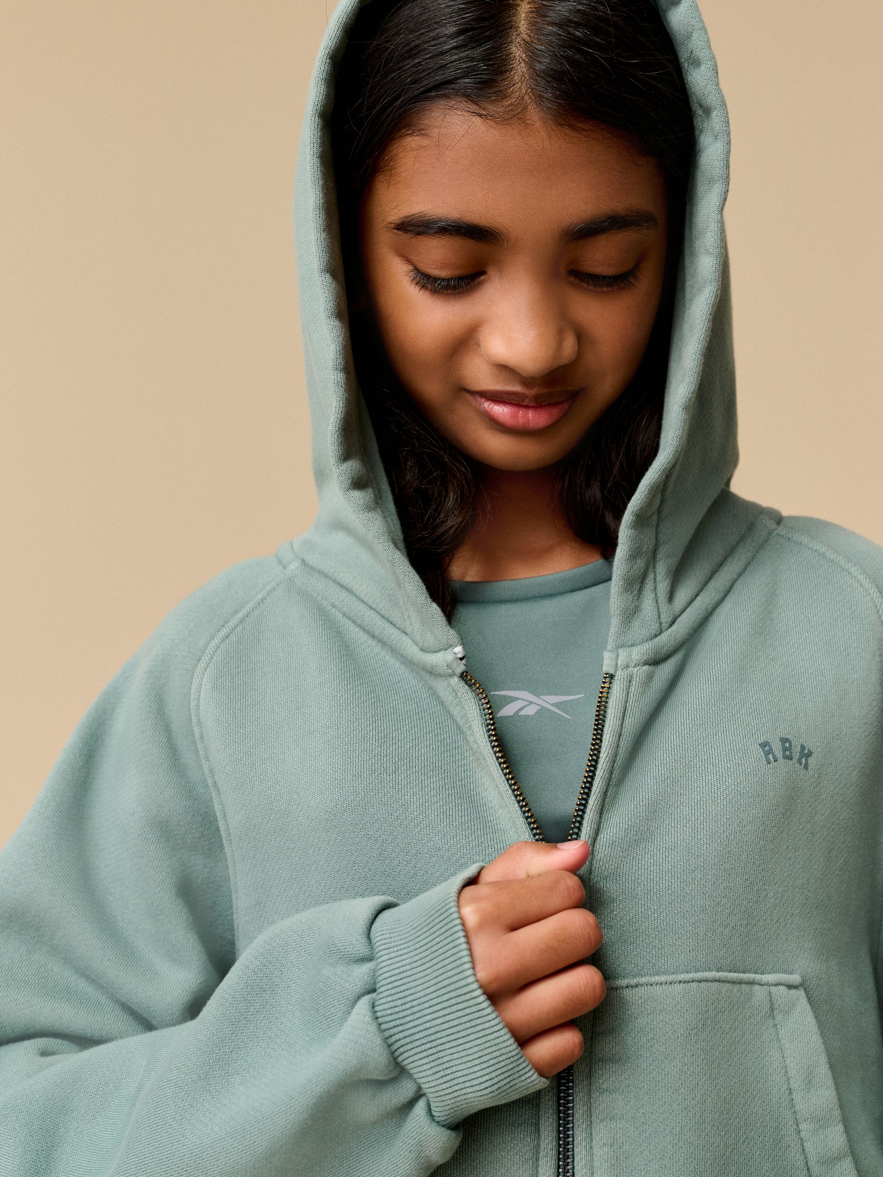 Buy Reebok Sage Oversized Cotton Cropped Zip Through Hoodie from