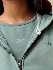 Reebok Girls Oversized Washed Khaki Green 100% Cotton Cropped Zip Through Hoodie - Image 6 of 12