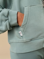 Reebok Girls Oversized Washed Khaki Green 100% Cotton Cropped Zip Through Hoodie - Image 7 of 12