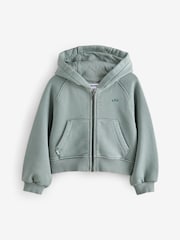 Reebok Girls Oversized Washed Khaki Green 100% Cotton Cropped Zip Through Hoodie - Image 8 of 12