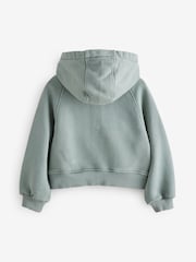 Reebok Girls Oversized Washed Khaki Green 100% Cotton Cropped Zip Through Hoodie - Image 9 of 12