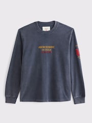 Abercrombie & Fitch Navy Long Sleeve Graphic T-Shirt - Image 1 of 2