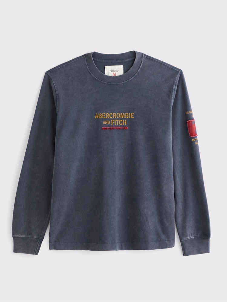 Abercrombie & Fitch Navy Long Sleeve Graphic T-Shirt - Image 1 of 2