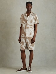 Reiss Sand/White Viceroy Brushstroke Print Cuban Collar Shirt - Image 1 of 5