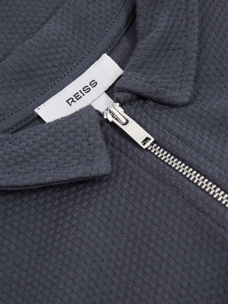 Reiss Steel Blue Creed 3-9 yrs Textured Half-Zip Polo Shirt - Image 4 of 4