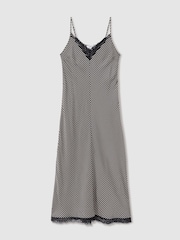 Reiss Black Camilla Striped Lace Trim Midi Dress - Image 2 of 6