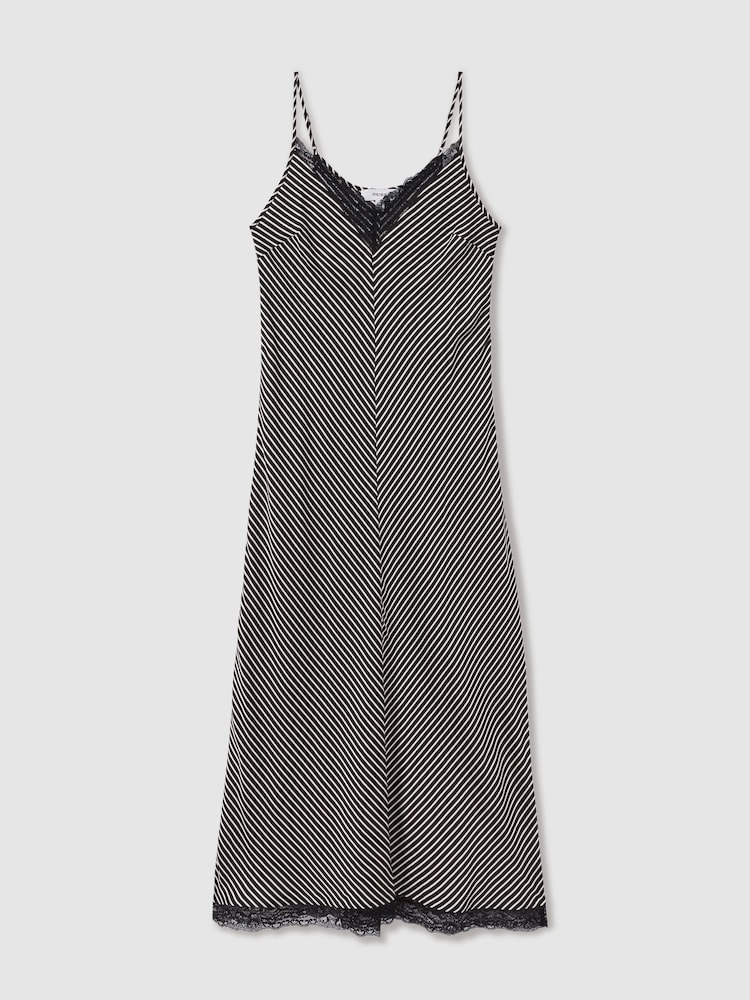 Reiss Black Camilla Striped Lace Trim Midi Dress - Image 2 of 6