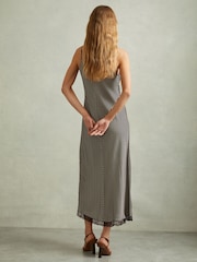 Reiss Black Camilla Striped Lace Trim Midi Dress - Image 5 of 6