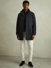 Reiss Navy Player Hybrid Removable Funnel Neck Overcoat - Image 1 of 5